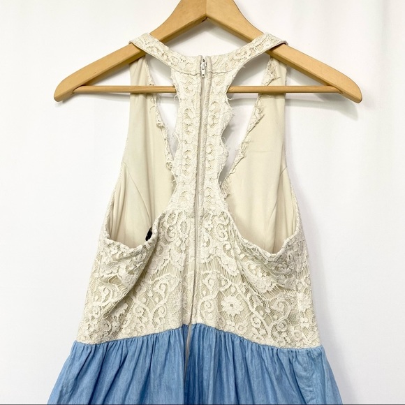 City Triangle-Ivory Lace T back & Chambray Skirt Sundress sz 7 - Picture 2 of 8